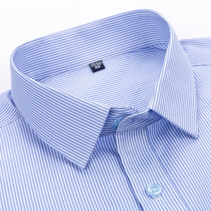 Mens Business Casual Short Sleeved Shirt Classic Striped Checked Male Social Dress Shirts Purple Blue 6XL Plus Large Size