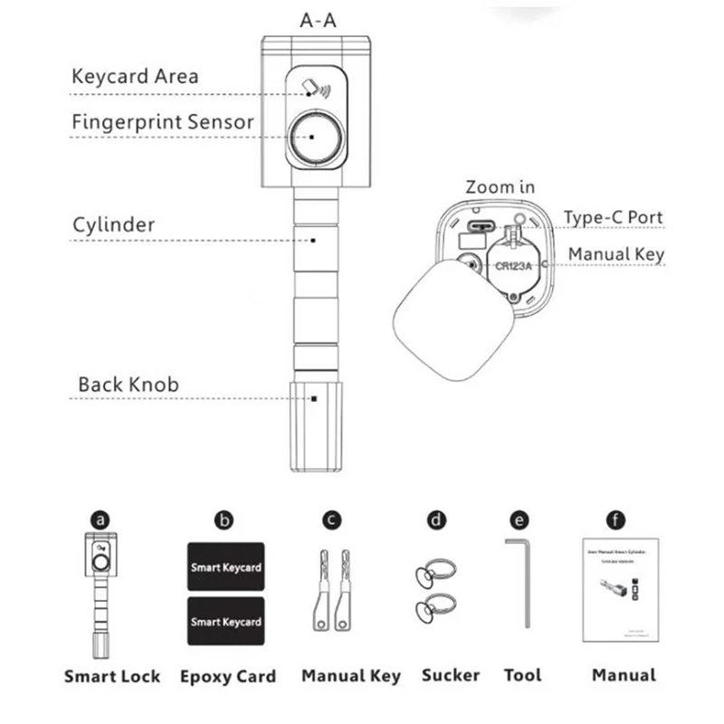 

ZIZI Intelligent Lock Cylinder Tong Tong APP Card Anti-Theft Gate Fingerprint Lock Replacement Lock Cylinder