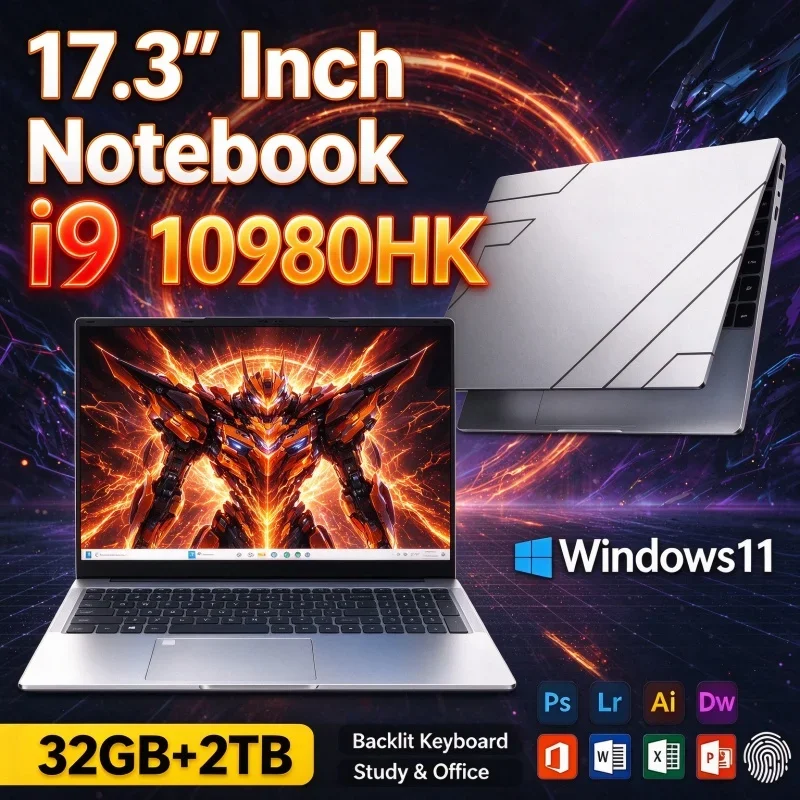 17.3 Inch IPS HD Notebook Intel Core I9 10980HK 16/32GB RAM 1TB/2TB SSD Windows 11 Fingerprint Unlock Backlit Laptop For Office
