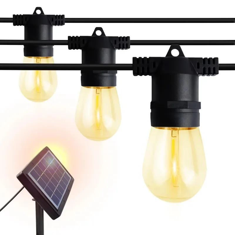 New Style 15M 15 S14 Bulbs IP65 Waterproof Solar Light Emitting Diode Outdoor String Light