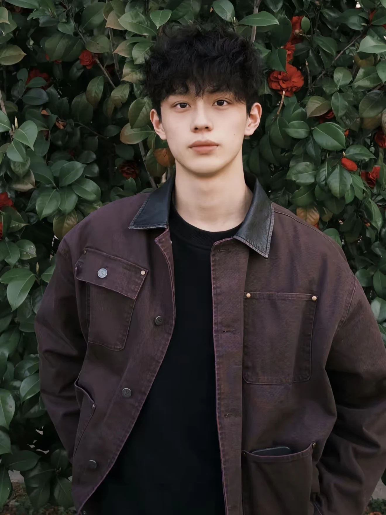 

Retro American Waed Leather Jaet Men's Autumn Winter Loose Workwear Sle Polyester Fiber Long Sve Flip Collar Cardigan