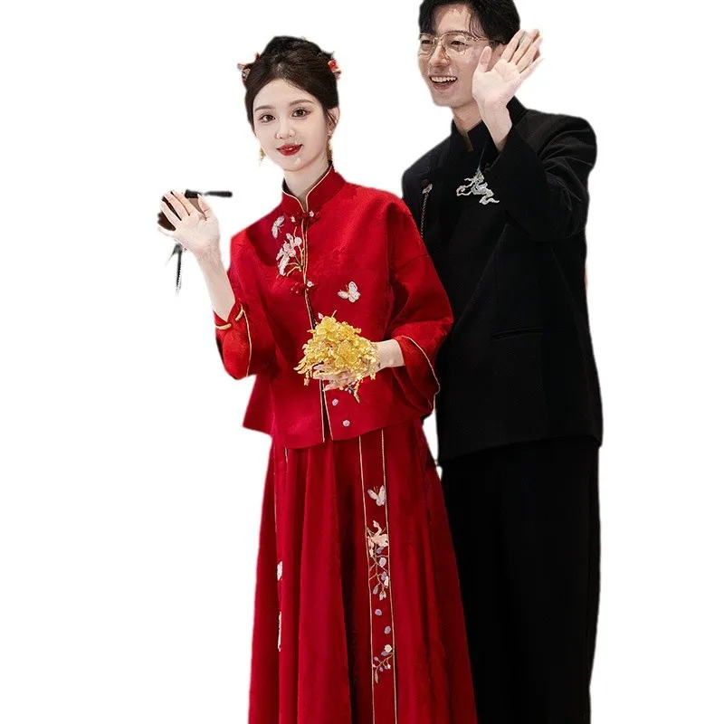 2024 Red New Style Engagement Dress Toast Bride Wedding Chinese Clothes Women's Formal Autumn