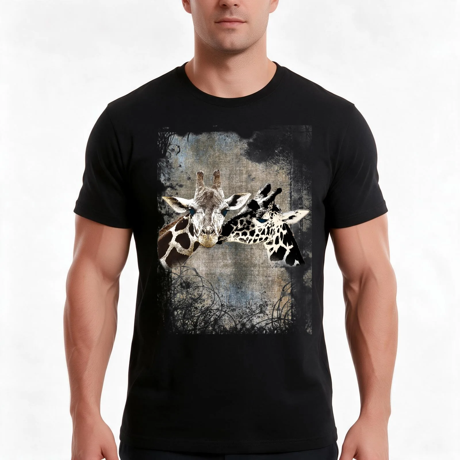 Snuggle Bug Giraffe T-Shirt, Summer Casual Cotton Tee, Oversized Streetwear Tops, Vintage Graphic Print, Loose Fit Short Sleeve