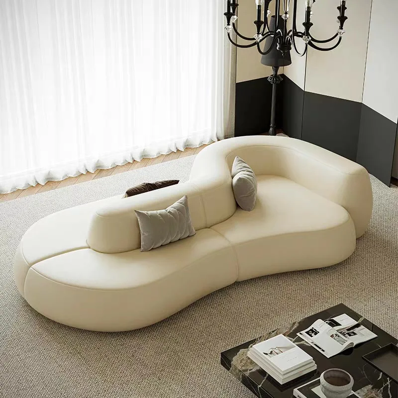 Double-sided French cream-style sofa, Italian minimalist leather art sofa, high-end special-shaped silence