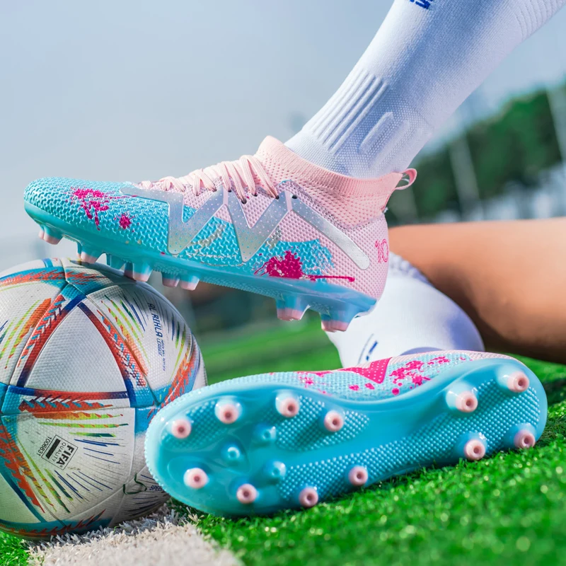 

High-top football shoes with studded TF and long-stud FG options, unisex styles available in 4 colors for training use. football