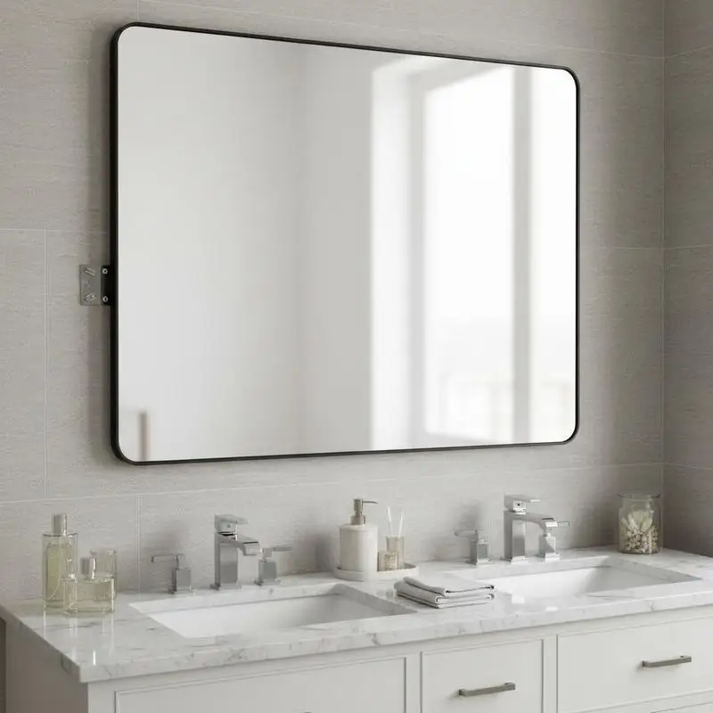 

Framed Wall Mirror 36" x 36" For Bathroom Bedroom Living Room Aluminium Alloy Frame Explosion-Proof Film Z-Shaped Bracket 0.15" Thickness Square Reflective Surface Vertical Horizontal Mounting Hardware Included Modern Home Decor Accessory