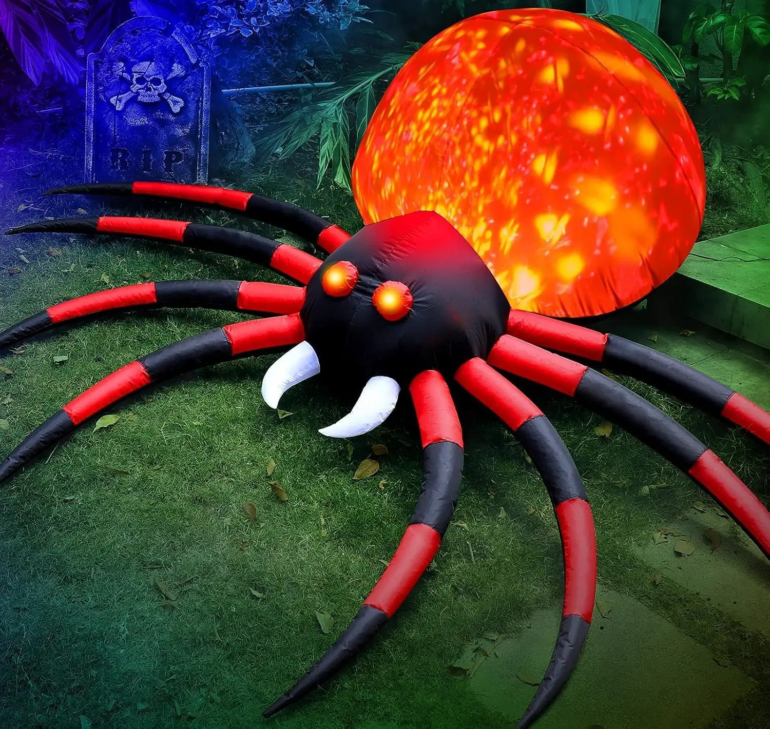 8 FT Halloween Inflatable Spider Outdoor Decorations for Yard, Giant Crawling Spider with LED Rotating Flame, Large Creepy Spide