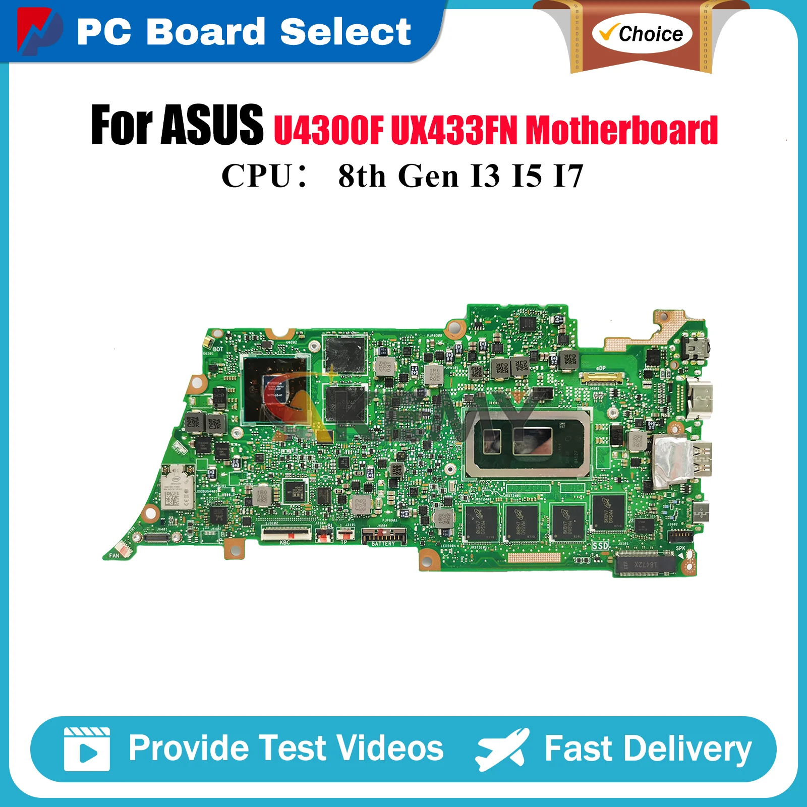 

UX433FN Laptop Motherboard For ASUS ZenBook UX433F U4300F UX433FN Notebook Mainboard With I3 I5 I7 CPU 100% tests OK fast ship