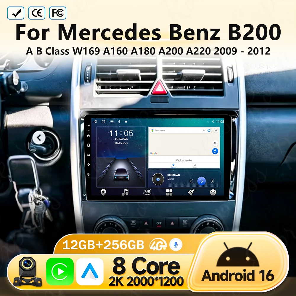 For Mercedes Benz B200 A B Class W169 A160 A180 A200 A220 2009 - 2012 Android 16 GPS Car Radio Multimedia Head Unit BT Video 4G