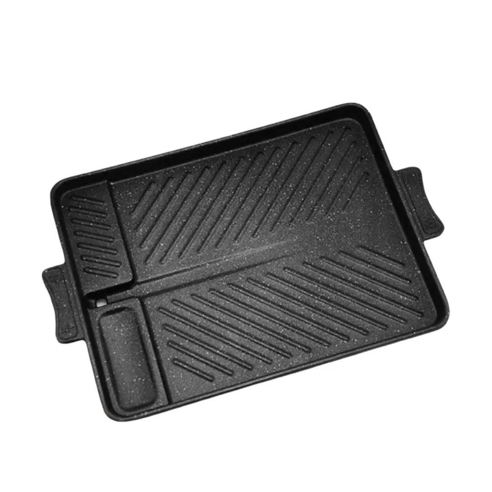 Aluminum Alloy Korean-style Barbecue Pan Non-stick with Oil Drain Port Grill Tray Rectangular Grill Meat Plate Camping