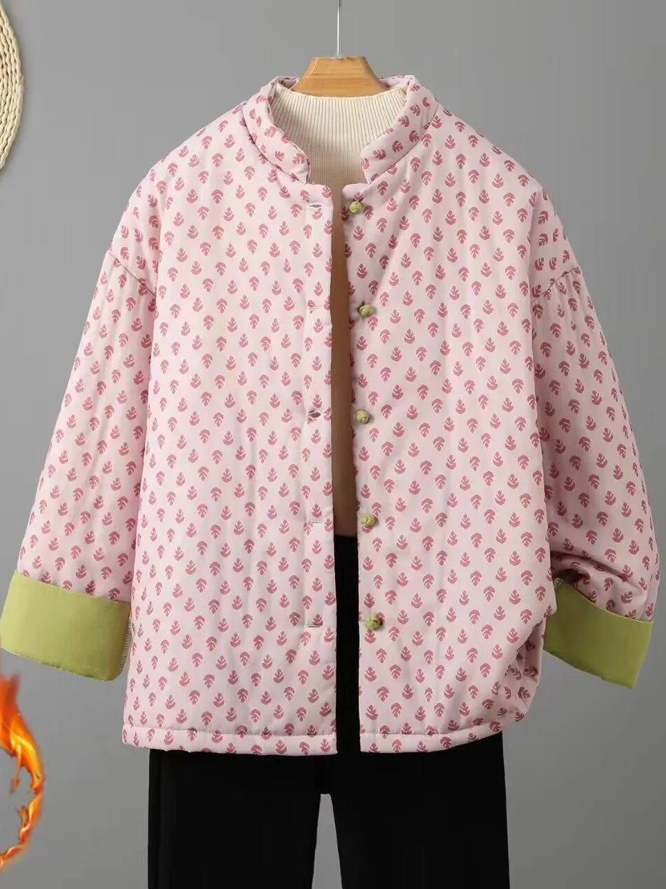 Retro Floral Print Cotton Jacket Women's Thickened Winter Home Clothes Button Design Traditional Chinese Style Loose Fit Coat