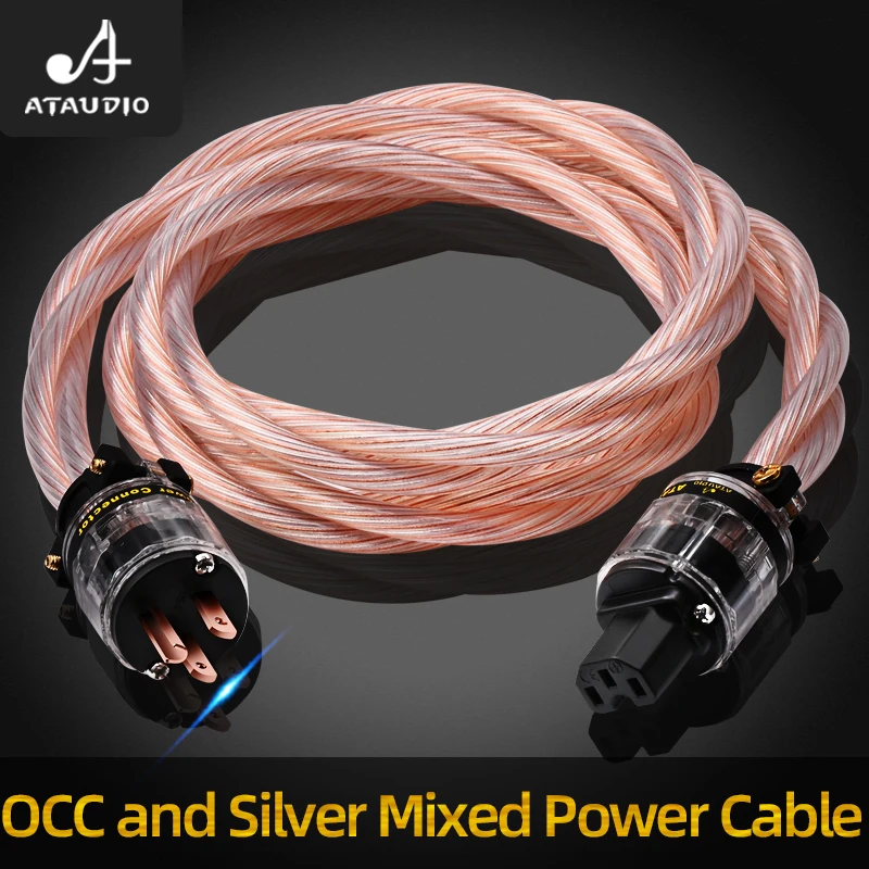 

ATAUDIO OCC Silver Mixed HiFi Power Cable Gold Plated Copper Plug with EU/AU/US Sound Connecting Wire for Amplifier Speaker