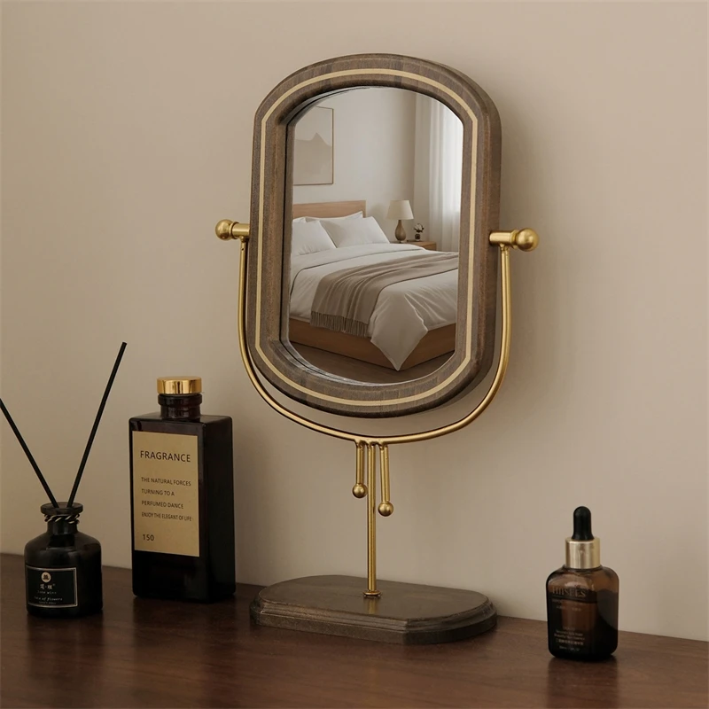 

Premium Standing Rotating Vanity Mirror In Vintage Solid Wood Finish For Bedroom Table Desktop Dressing For Women And Teens