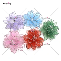2pcs 3D Rhinestone Wire Flowers Petal Wedding Decoration Artificial Blooming Plant Garden Theme Applique WHD-141