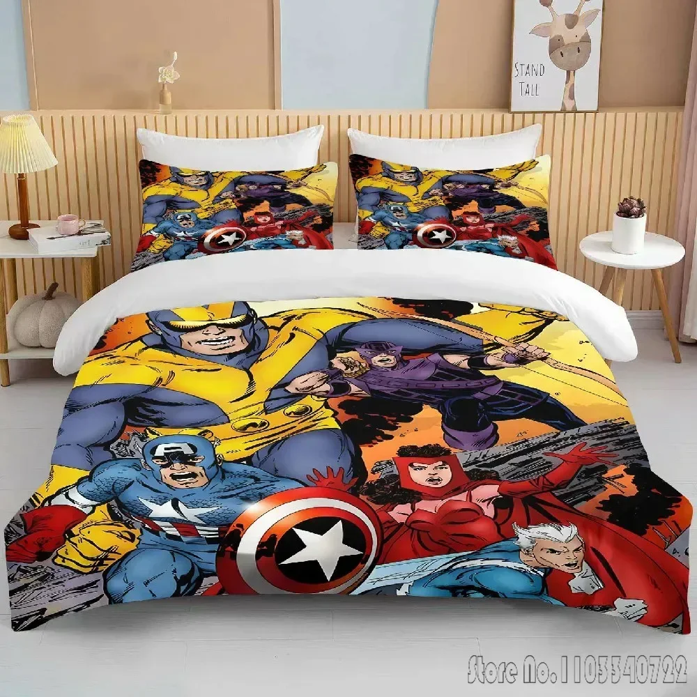 Marvell Heroes Avengers Printed Bedding Set Duvet Cover Anime Quilt Adult Kids Birthday Gift Full Size King Size Bedding Set