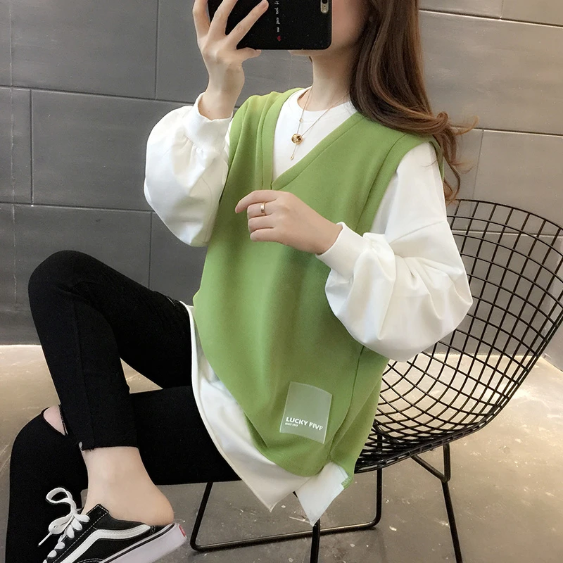 

Long Sleeved T Shirts Oversized Womens Autumn Notched Collar Snap Button Placket Relaxed Hem Academic College Layered Youth Tees