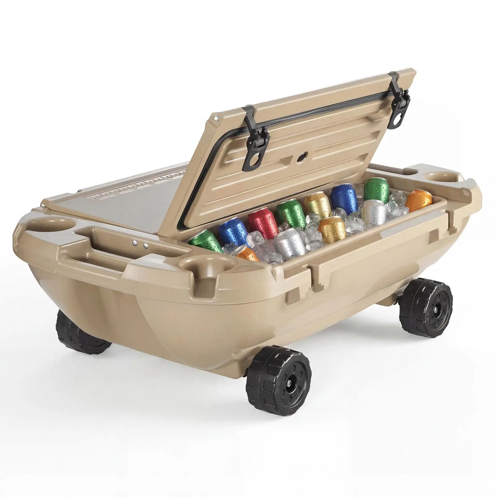 40 QT Floating Ice Chest Cooler with Wheels and Tow Rope, Orange LLDPE Amphibious Drink Cooler for Lake River Pool Beach Kayak view 6