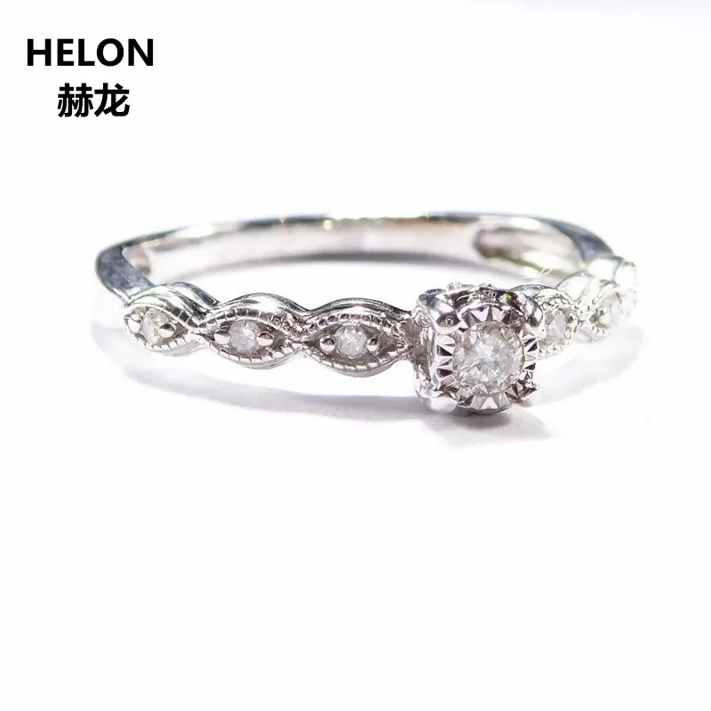 Solid 14k White Gold Engagement Wedding Ring Women Anniversary Party Fine Jewelry Art Deco Vintage Natural Diamonds Ring