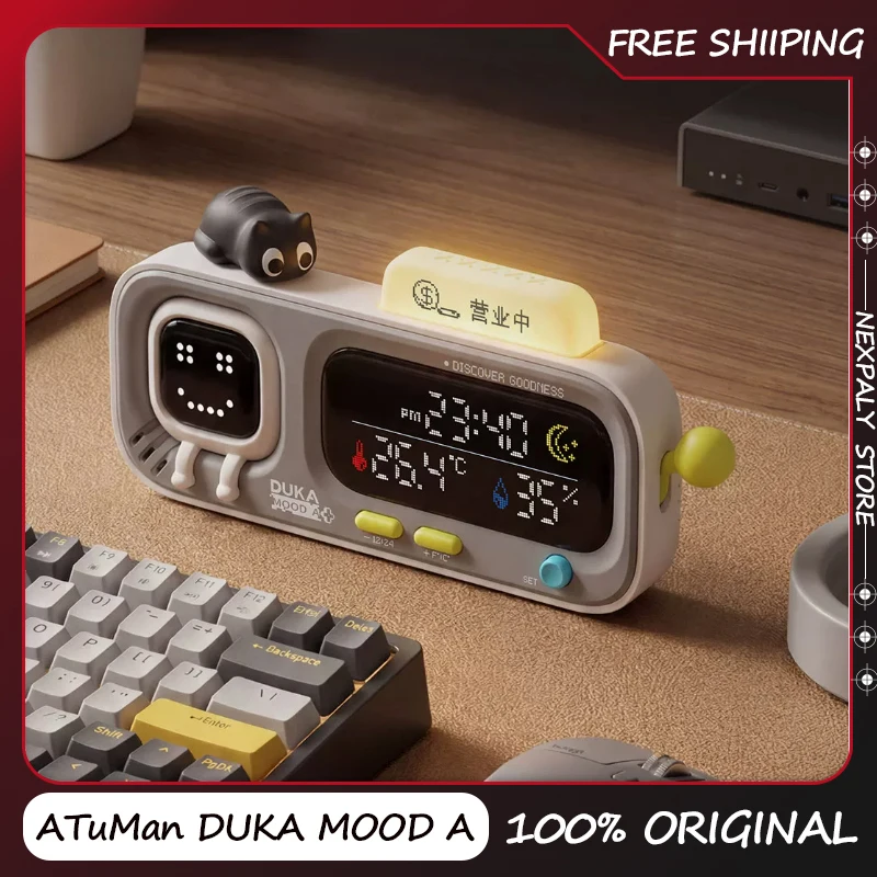 ATuMan DUKA MOOD スマート温度・湿度時計 デジタル温度湿度モニター 充電式室内温度計 かわいい卓上時計