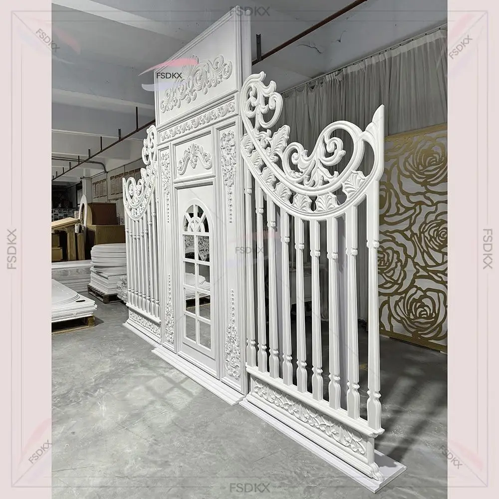 

Pure White Luxury Modern Fancy Palace Large Wedding Events Banquet Backdrop Wedding Supplies for Event Decoration Backdrop