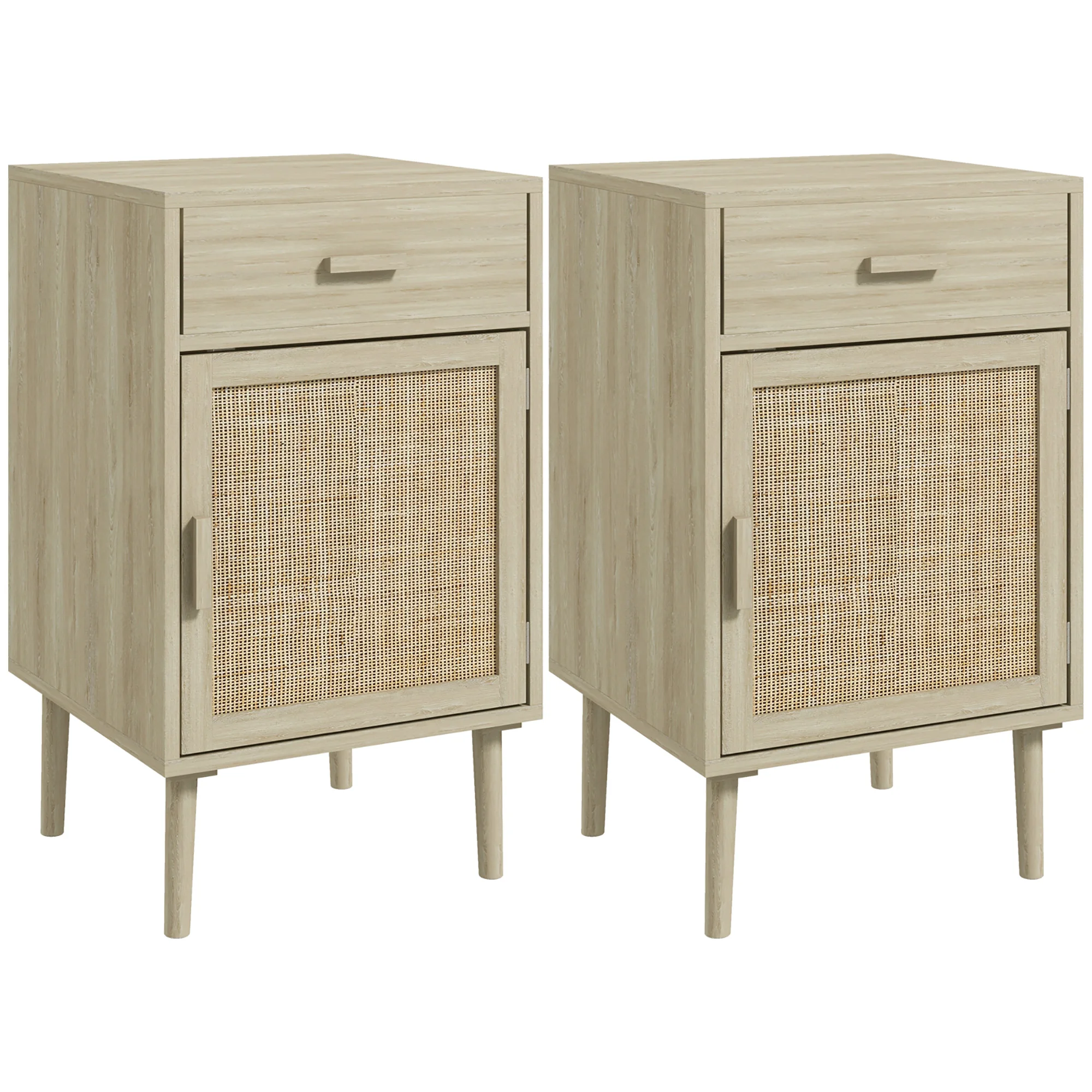 HOMCOM 2-table set bedside bedside tables with rattan drawer and adjustable shelf for bedroom