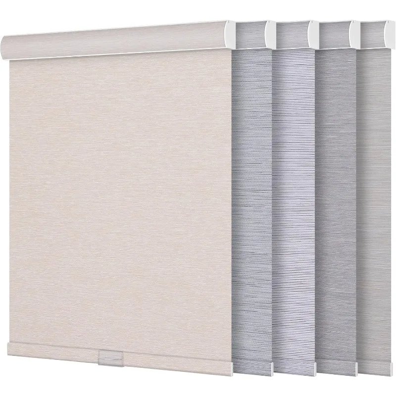 Blackout Roller Blinds for Windows Cordless Striped Jacquard Roller Shades with Cassette Valance Thermal Insulated