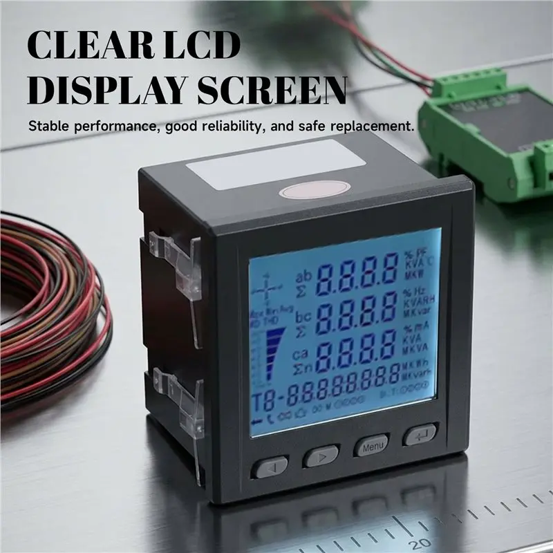 TFTP-Multifunctional 3 Phase Power Meter Short Case LCD Display Ampere, Voltage, Kwh, Watt, Var, Power Factor, Frequency