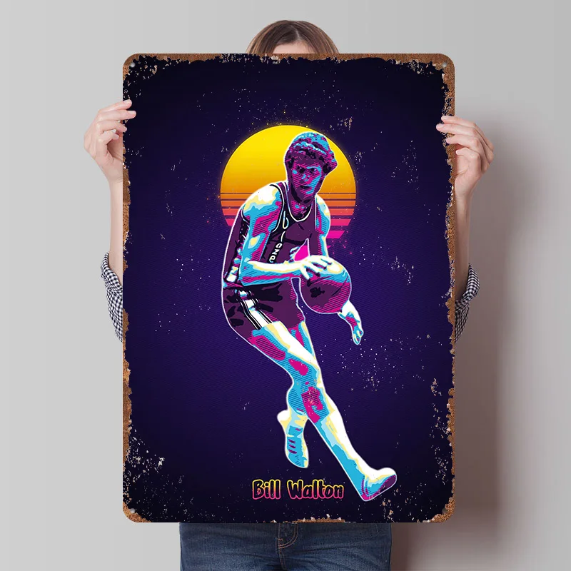 Bill Walton Retro Basketball Art Printed Posters Customizable Wall Art Retro Vintage Metal Tin Signs for Home Room Office Decor
