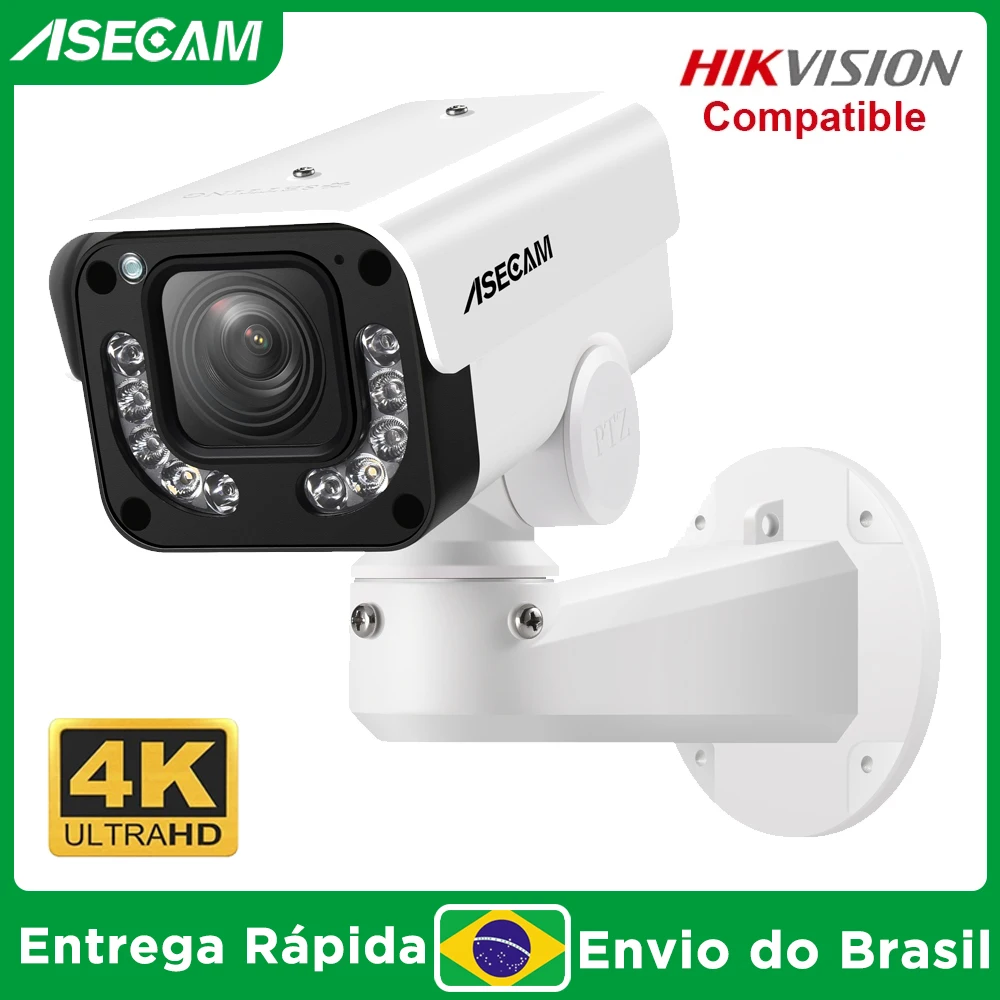 ASECAM 4K 8MP Camera de Segurança PTZ 30x Zoom óptico AI Detecção de Veículos WDR Externa Câmera Vigilância IMX415 Hikvision Compatível no Brasil