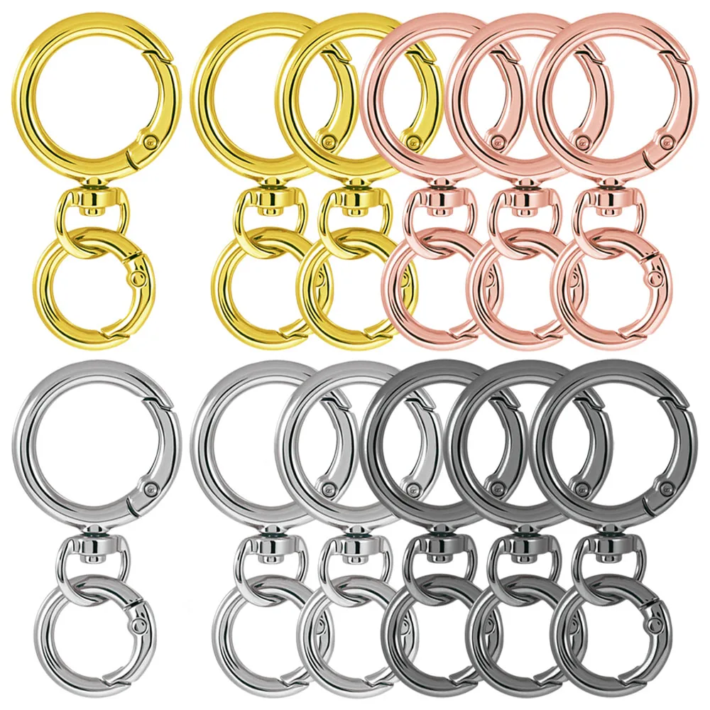 6/12/25 Sets Round Keychain Clasps and Spring Snap Rings Swivel Clip Hooks Metal Opening Ring for Lanyards Clips DIY Crafts Gift