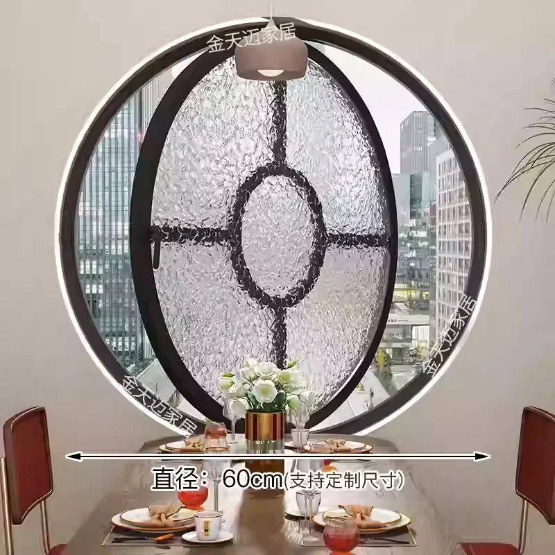 Central axis rotating round window Moon  Indoor round art glass Entrance  Attic landscape round