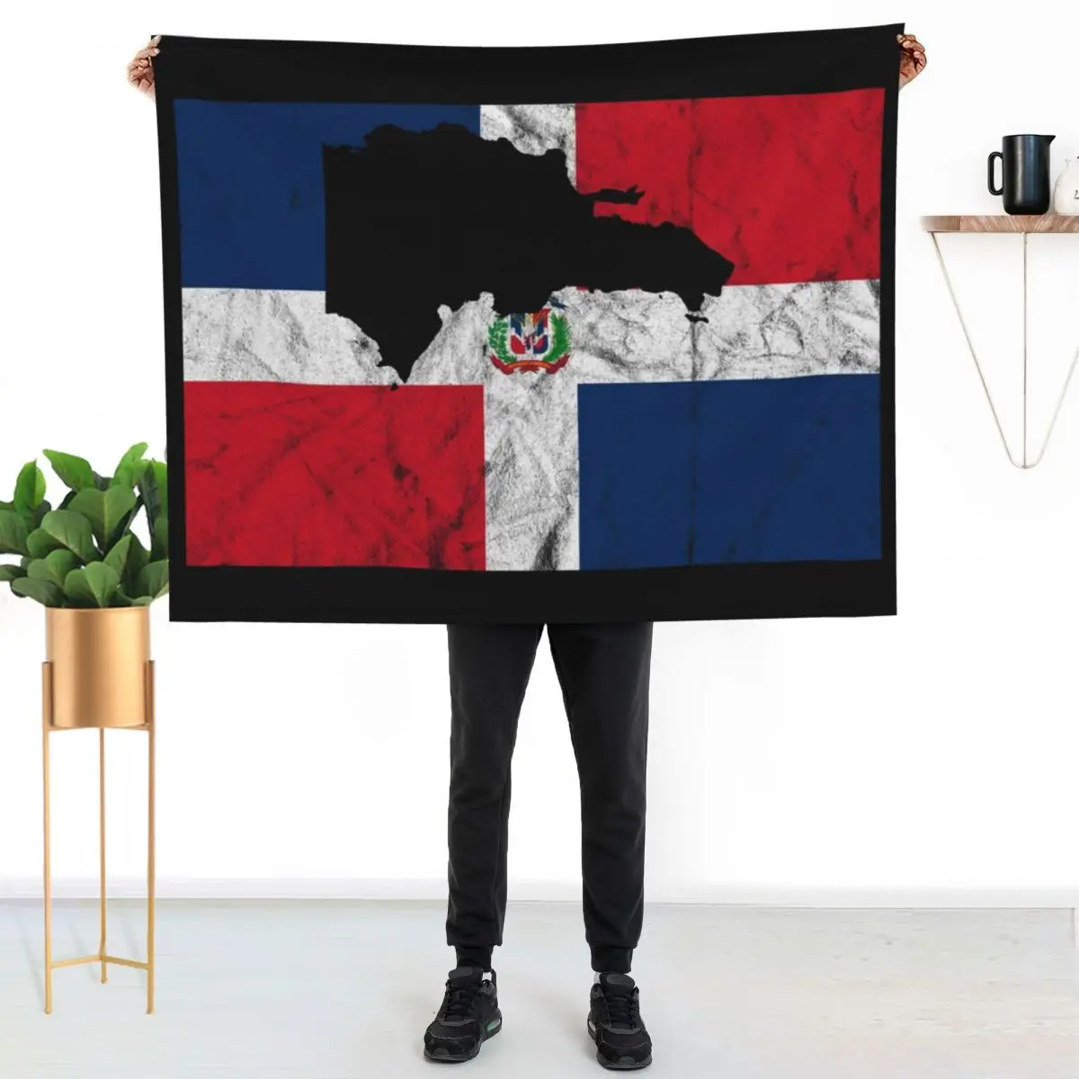 Dominican Republic Silhouette Flag Throw Blanket Warm Napping Blanket for Office Couch Bed