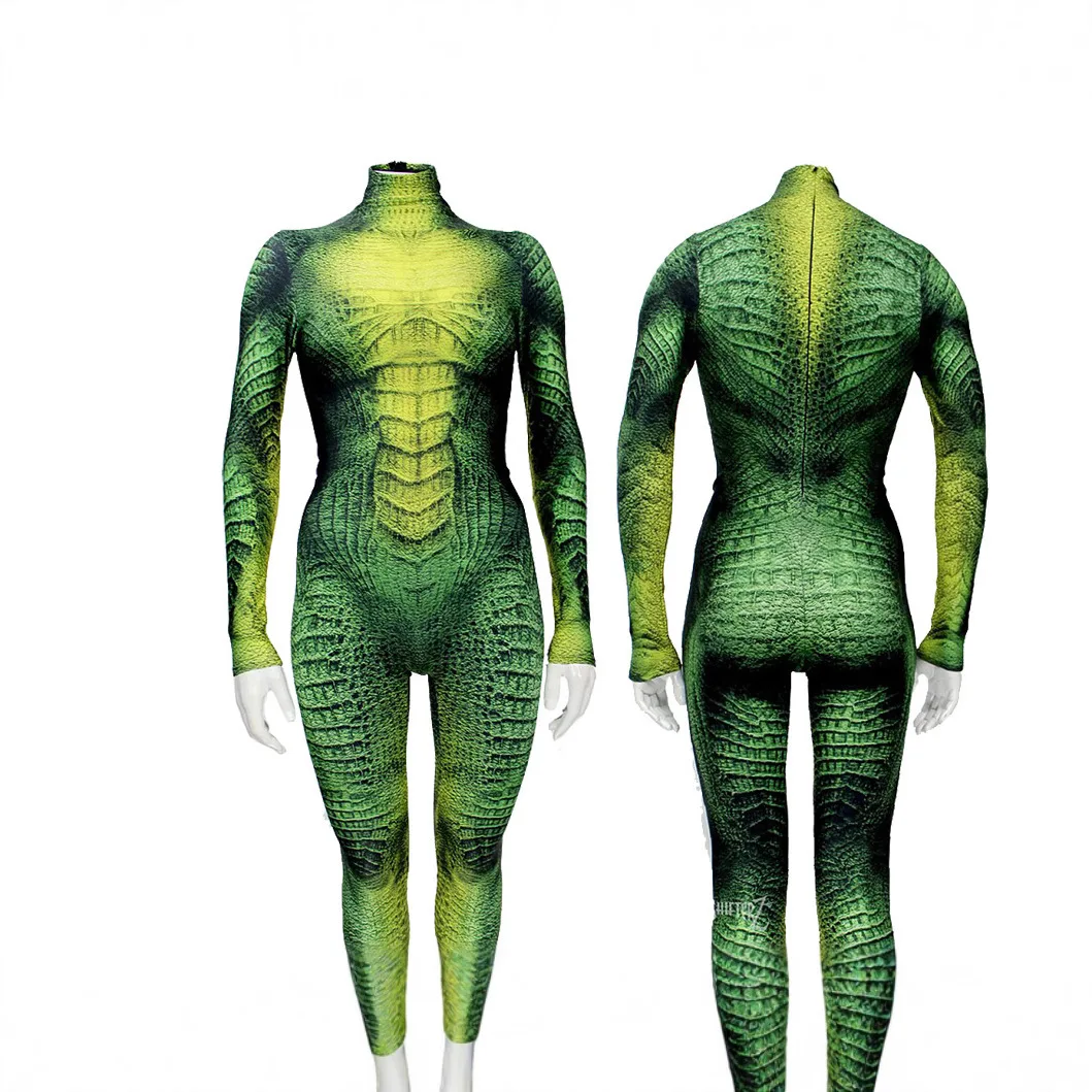 أزياء أداء الحيوانات الزواحف بدلة السحلية النسائية أزياء الهالوين التأثيرية