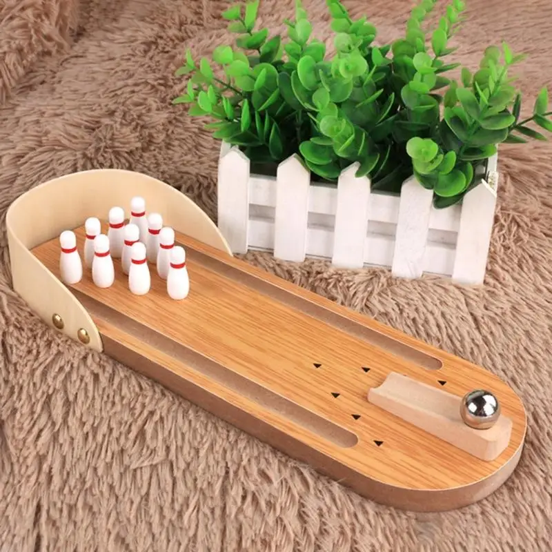 Image 3: G6de Mini Bowling Game Set, Wooden Tabletop Mini Bowling Game Set, mini jeu bureau
