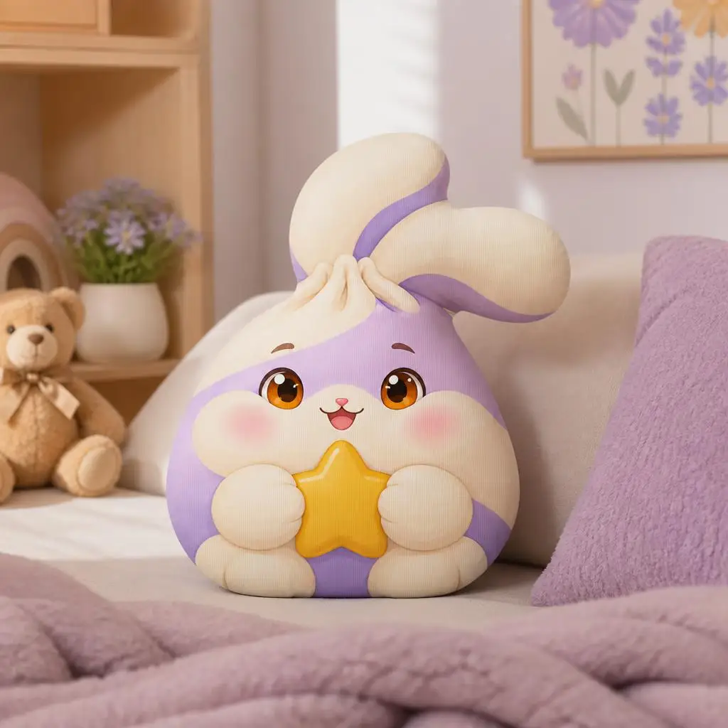 Cute Lavender Bunny Star Shaped Plush Pillow Stuffed Throw Cushion for Rabbit Lover Home Decor Sofa Bed Gift Living Room
