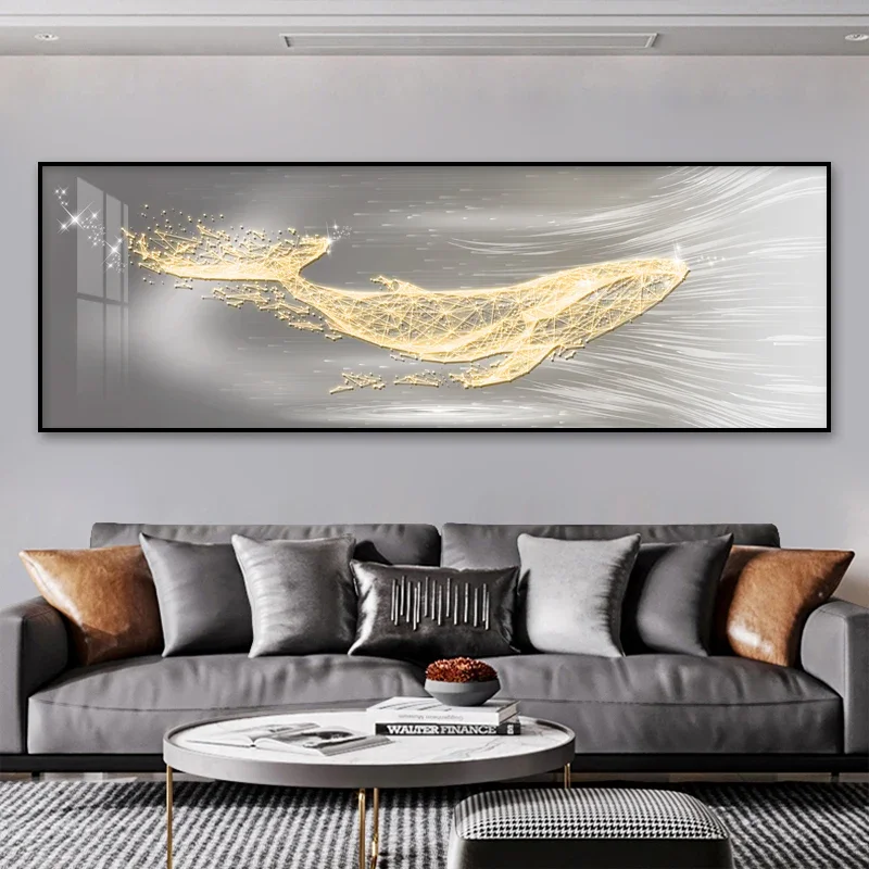 2023 Whale Simple Sofa Background Wall Decoration Painting Modern Light Luxury Living Room Hanging Painting, Bedroom Horizontal