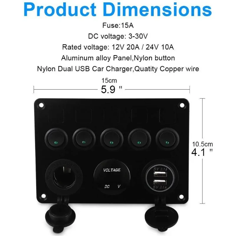Cat Eye Switch Panel with Fuse Box & Voltage Meter, All-in-One USB Charger for Car Boat RV