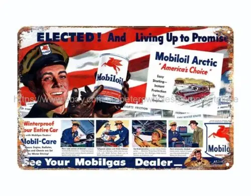 1948 Mobiloil Arctic Mobilgas pegasus flying horse metal tin sign dragonfly art