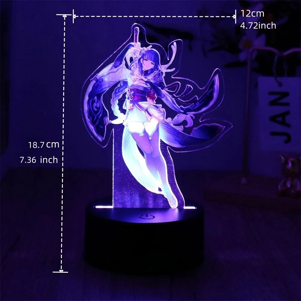 Genshin Impact 3D Lamp Zhongli Raiden Shogun Klee Anime LED Night Light  for Bedroom Decor Moon lamp Birthday Best Gifts Luces