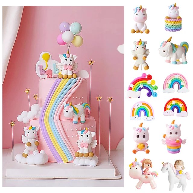 Jednorożec ozdoba na wierzch tortu dekoracje na imprezę urodzinową dla dziewczynki kolorowa tęcza dzieci roczne zaopatrzenie firm wystrój Baby Shower Gir 16th