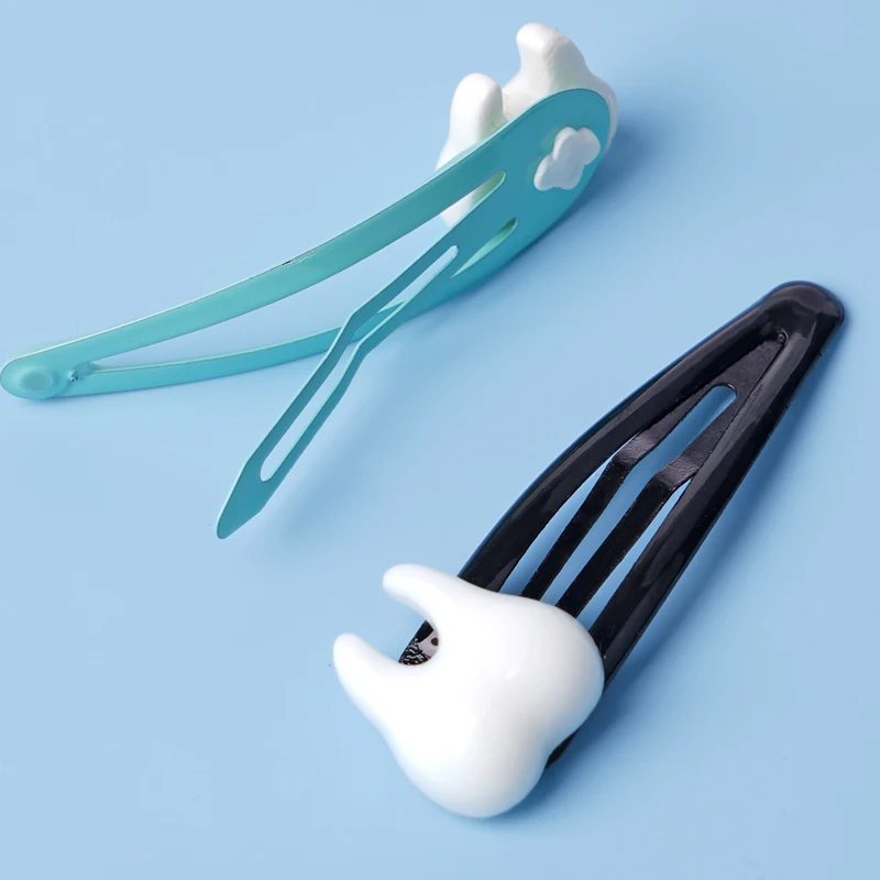 1pair Simulated small tooth hair clip, cute black and green tooth shaped hair clip, plastic bangs hair clip accessory