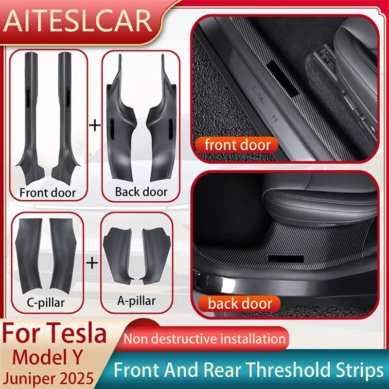 [알리 초이스 특가] 2 4 6 8PCS Tesla ModelY Juniper 2025 ABS 전면 후면 도어 씰 프로텍터 임계 값 스트립 안티 킥 가드 패널 방수 패드