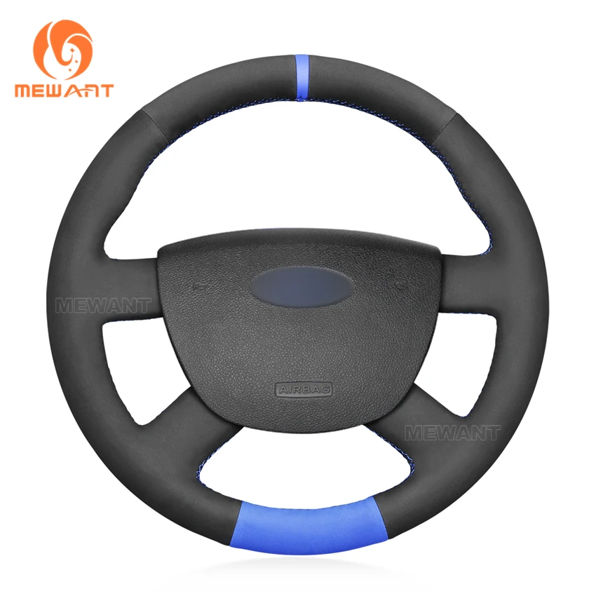 MEWANT PU Carbon Fiber Suede Car Steering Wheel Cover for Ford Focus C-Max 2004-2007 Tourneo Connect 2009-2013 Transit 2006-2013