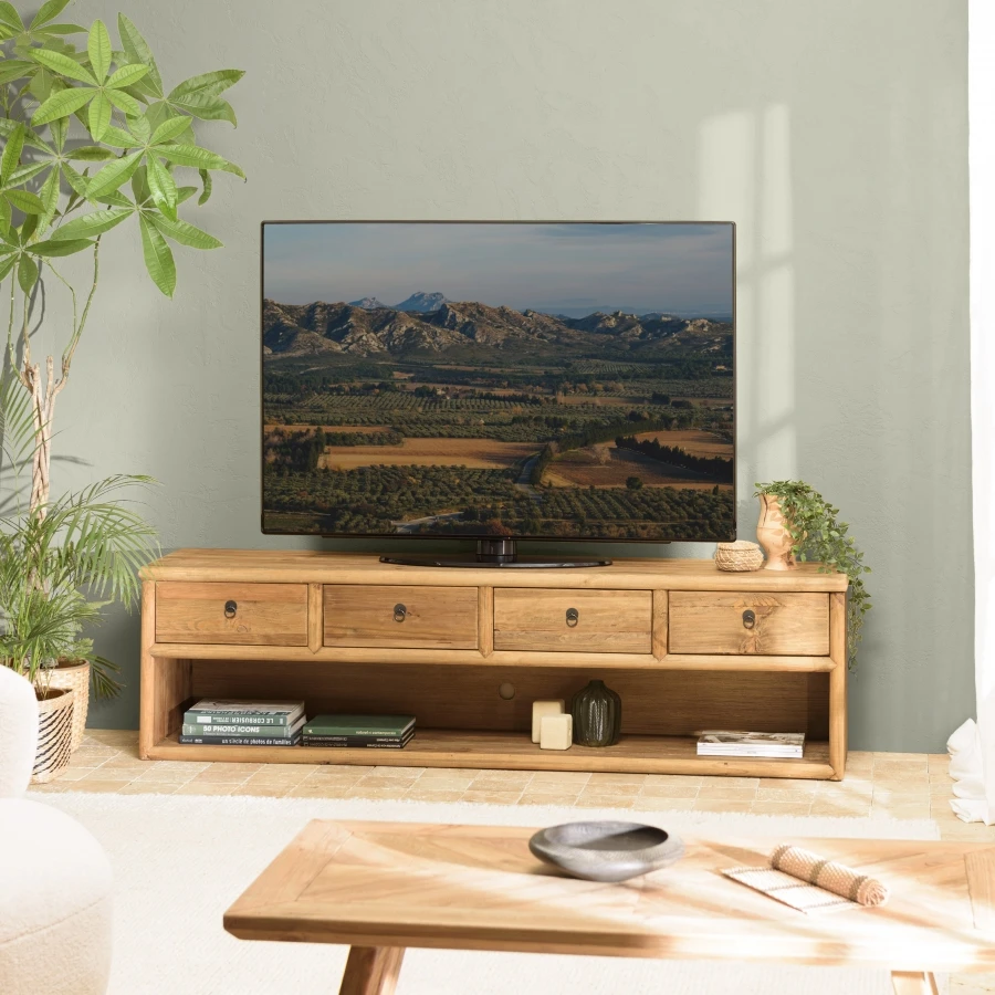 Farmhouse valley door fireplace, vintage style wooden TV cabinet, large TV rack length, with storage