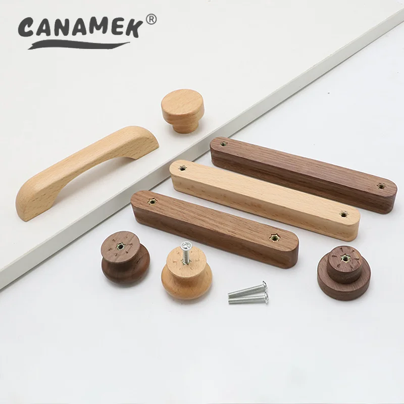 2PCS Natural Wooden Furniture Handle Nordic Kitchen Cabinets Pulls Handles Cabinets And Drawers Dresser Knobs Long Wardrobe Pull