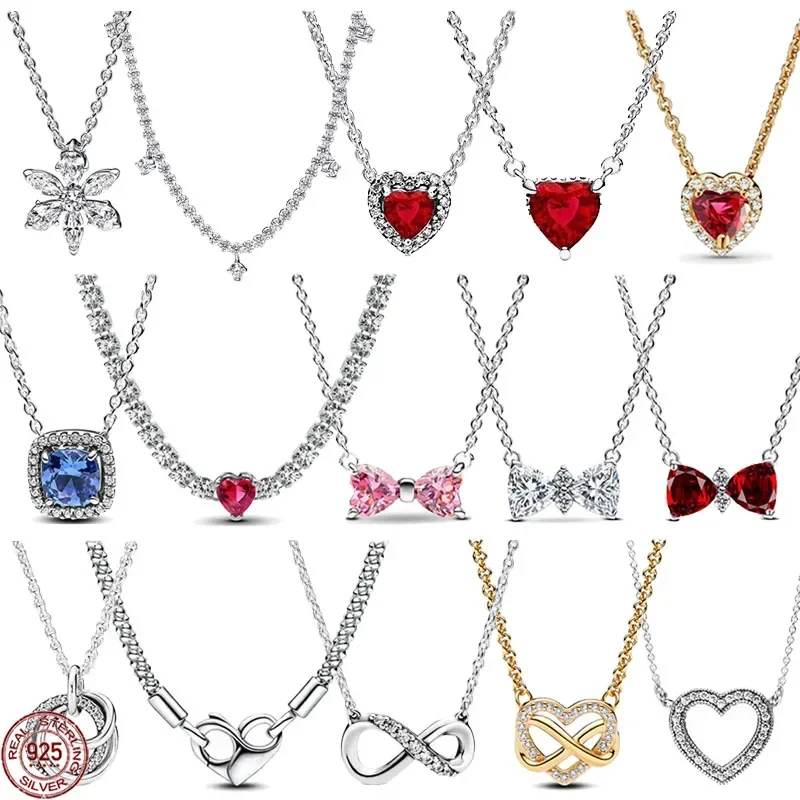 

Hot selling 925 Sterling Silver Classic Square Heart-shaped Bow Necklace Exquisite Luxury Women's Charm Jewelry Festival Gifts