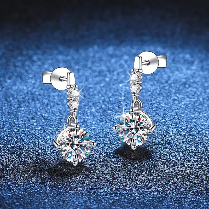 Boucles d'Oreilles en Or Blanc Massif 14K, AU585 Platine PT950, Clous Moissanite 600