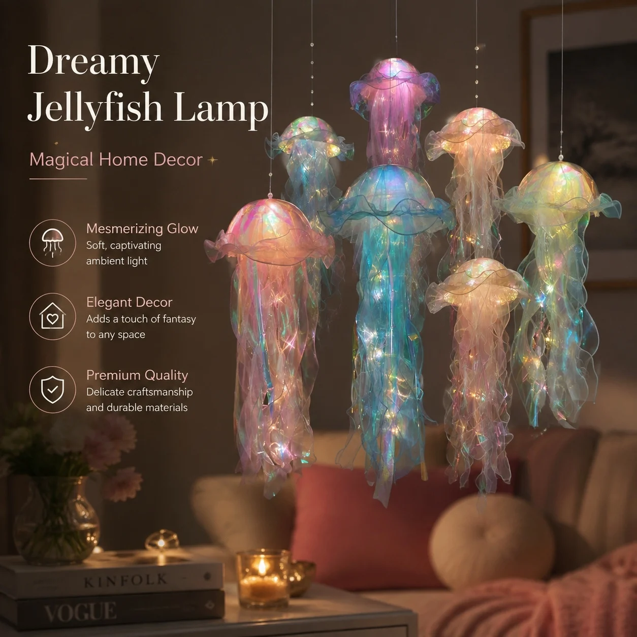 Jellyfish Lamp Portable Lantern Kids Children Bedroom Hanging Night Light Under The Sea Colorful Mermaid Ocean Party Home Decor
