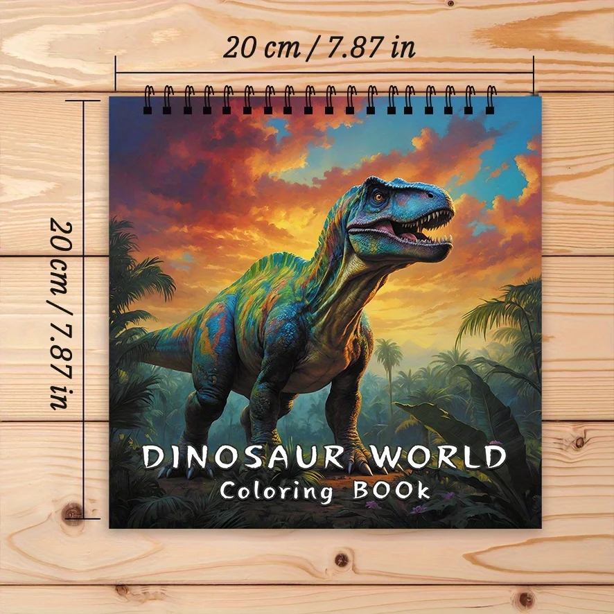 Buku Mewarnai - 7,87 x 7,87 inci 32 halaman Buku Mewarnai Dunia Dinosaurus - Membantu menenangkan, hadiah untuk keluarga atau teman