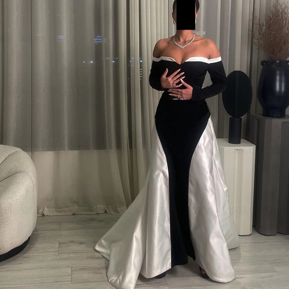 Velour Black Formal Occasion Dresses 2024 Off-Shoulder Satin Long Ball Gowns High Quality Evening Party Gown فساتين الحفلات